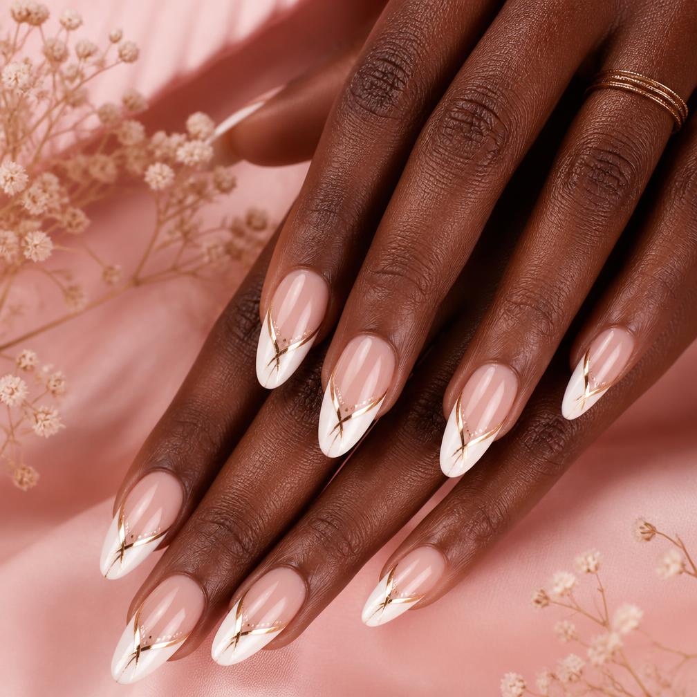 Coffin shaped nails with delicate floral nail art